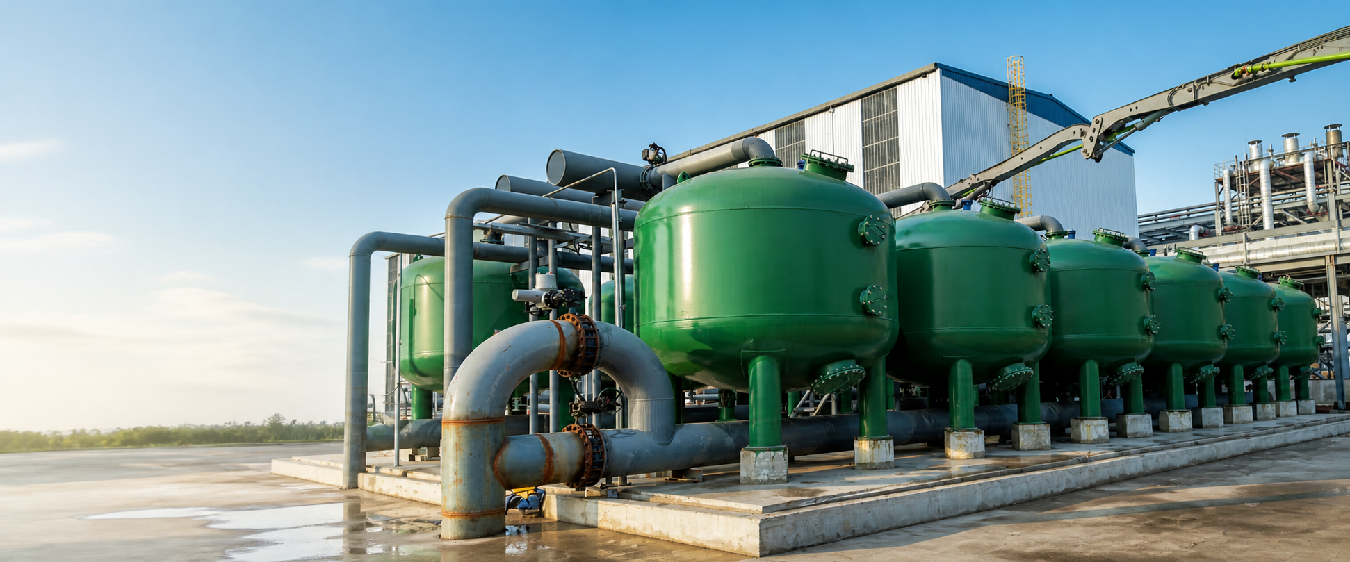 Industrial shallow sand filtration installation